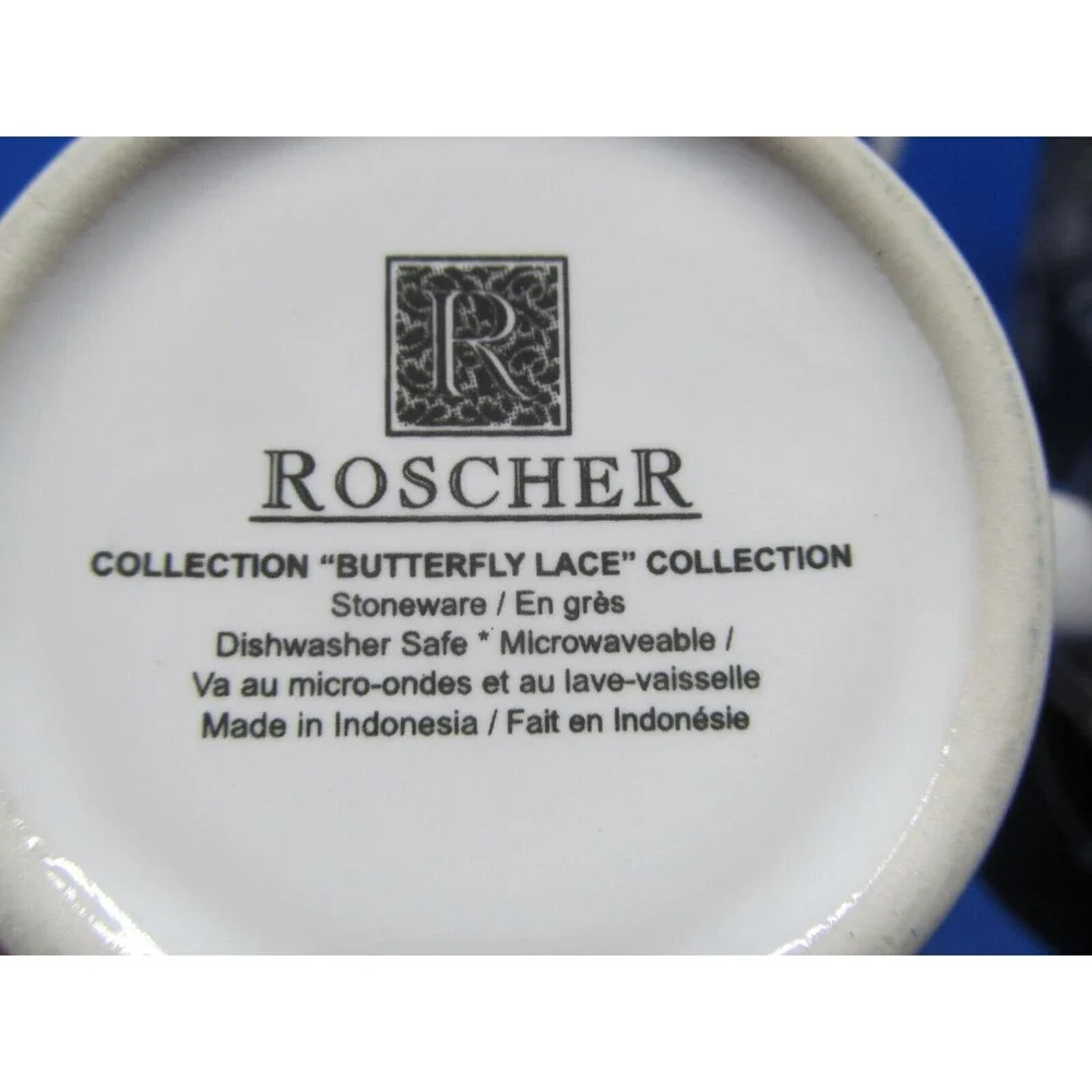 Roscher Butterfly Lace Collection Set Of 4 White On Black 4 1/2